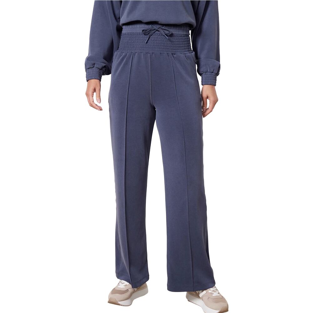 Sweaty Betty Sand Wash CloudWeight Track Pants Sz S New $115 Navy Blue Wide Leg